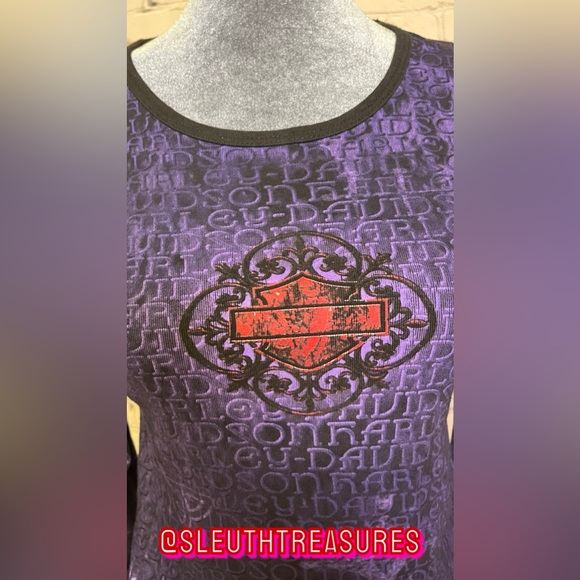 Women’s Harley Davidson Motorcycle Black Purple Blouse Long Sleeve Size M - Picture 2 of 7